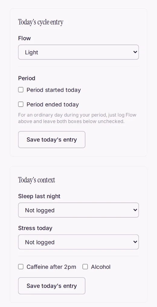 The EMBR cycle entry and daily context forms